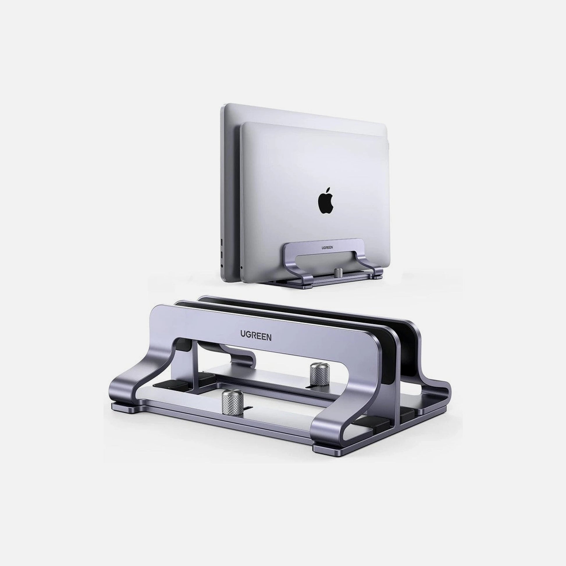 Ugreen Double Vertical Laptop Stand – Aluminium, 2 Slots, Adjustable Width, up to 17.3" / 5 kg, Grey