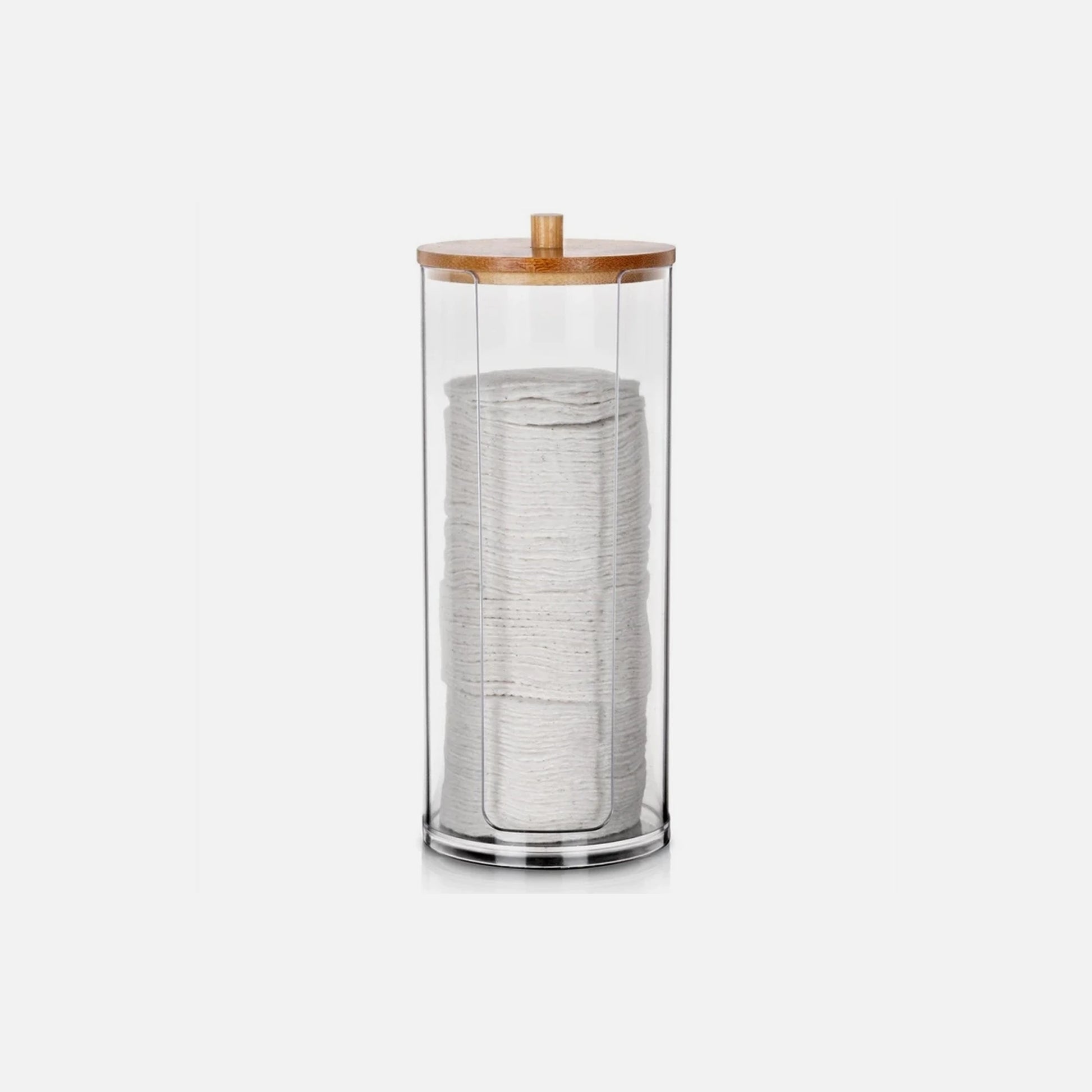 Vilde Cotton Pad Holder with Bamboo Lid – Clear Acrylic Bathroom Jar