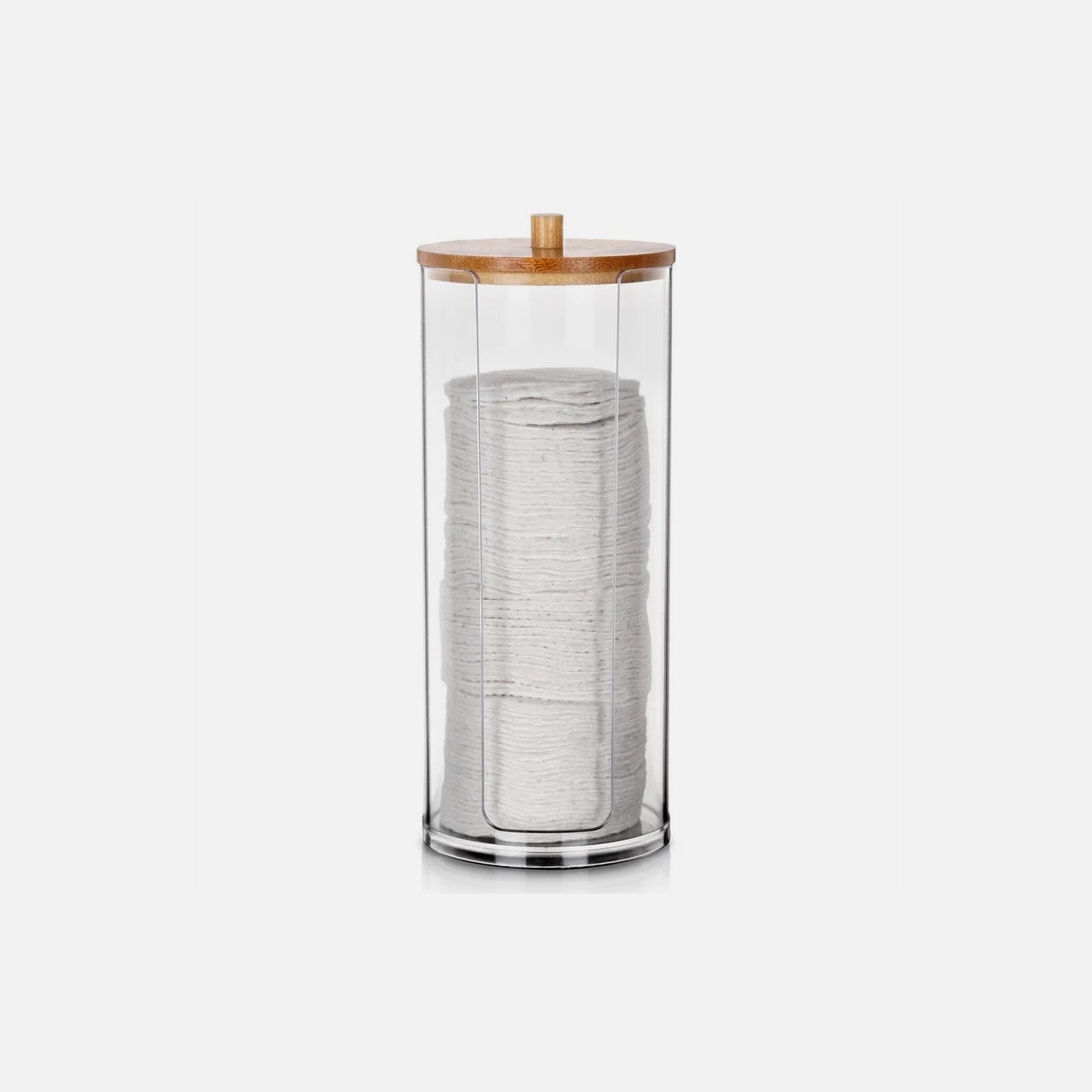 Vilde Cotton Pad Holder with Bamboo Lid – Clear Acrylic Bathroom Jar