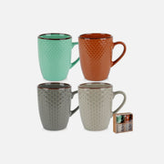 Vilde Premium Ceramic Mugs – Set of 4, 400ml, Embossed Design, Gift Box