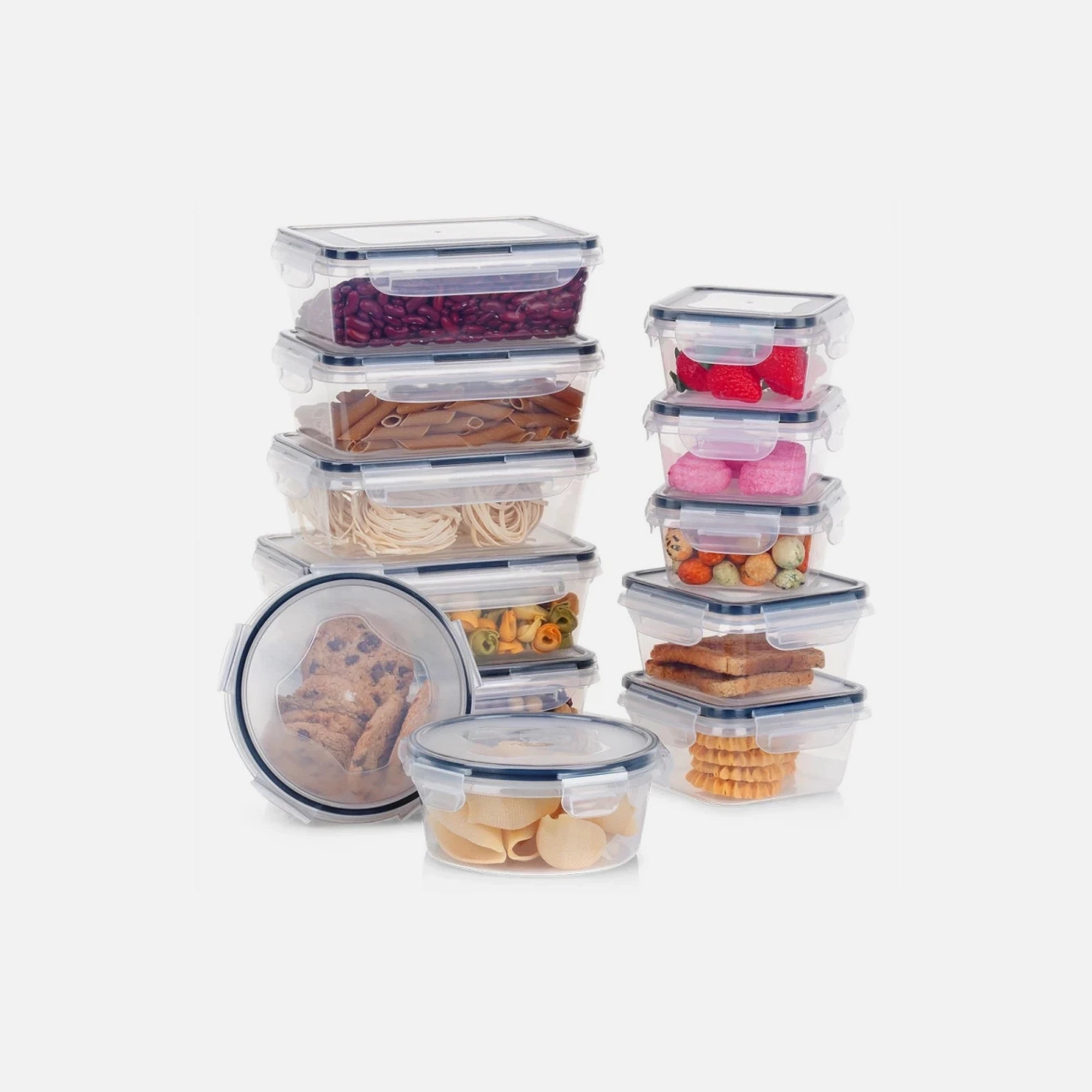 Vilde 12-Piece Airtight Food Container Set BPA-Free – Mixed Sizes, Clear Plastic with Silicone Seal