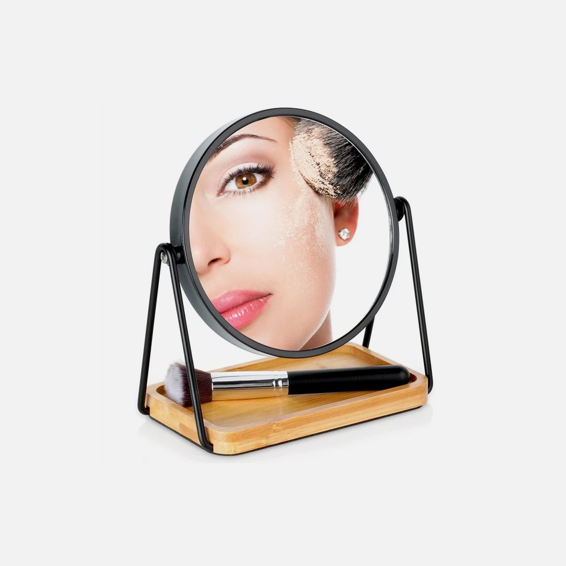 Vilde Double-Sided Makeup Mirror 15 cm – Normal & Magnifying, Bamboo Base, 360° Rotation