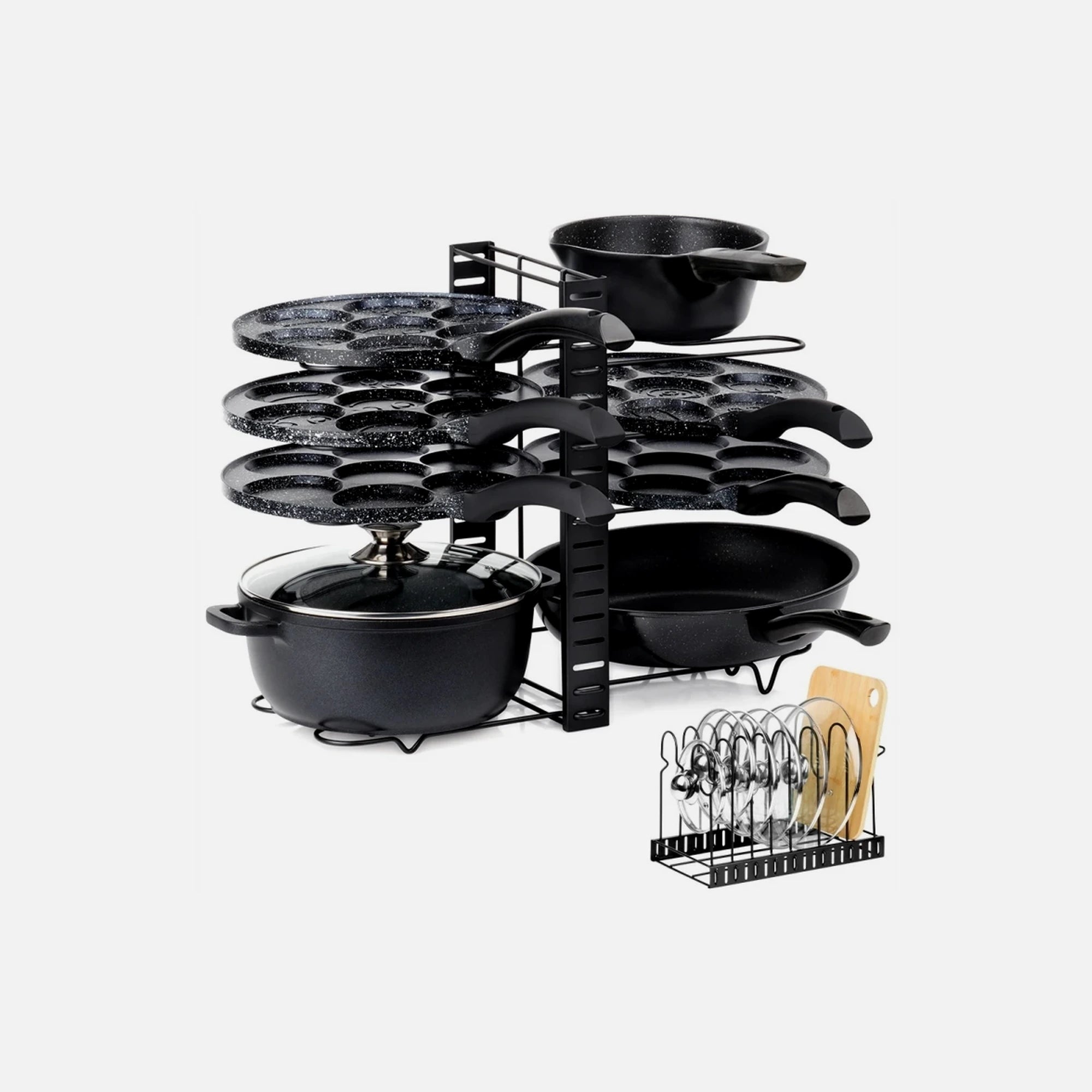 Vilde Metal 2-in-1 Pot, Pan & Lid Organizer 47×21×38 cm – Kitchen Cabinet Rack, Black