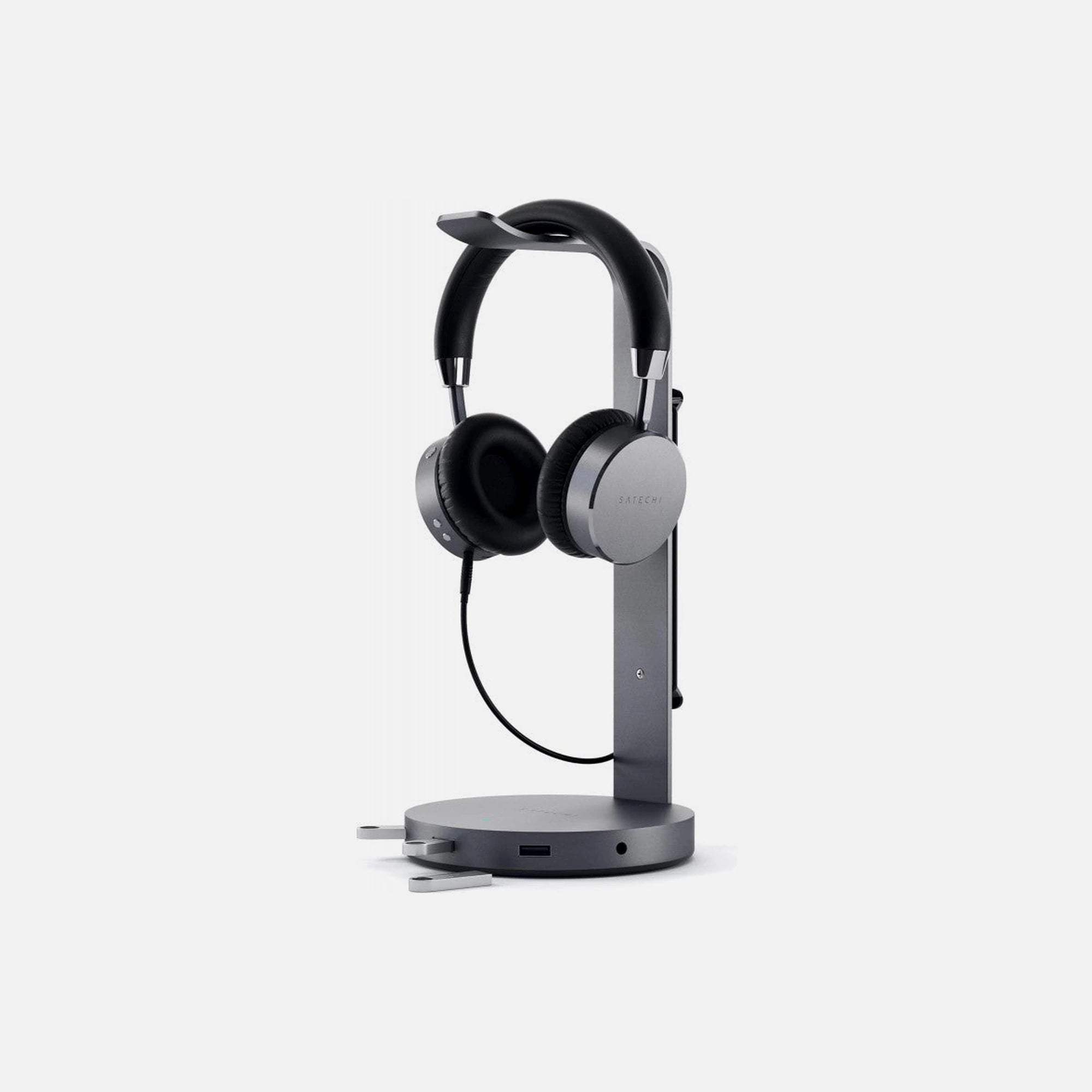 Satechi Aluminum Headphone Stand with USB Hub – 3× USB-A 3.0 + AUX, Space Gray, STH22