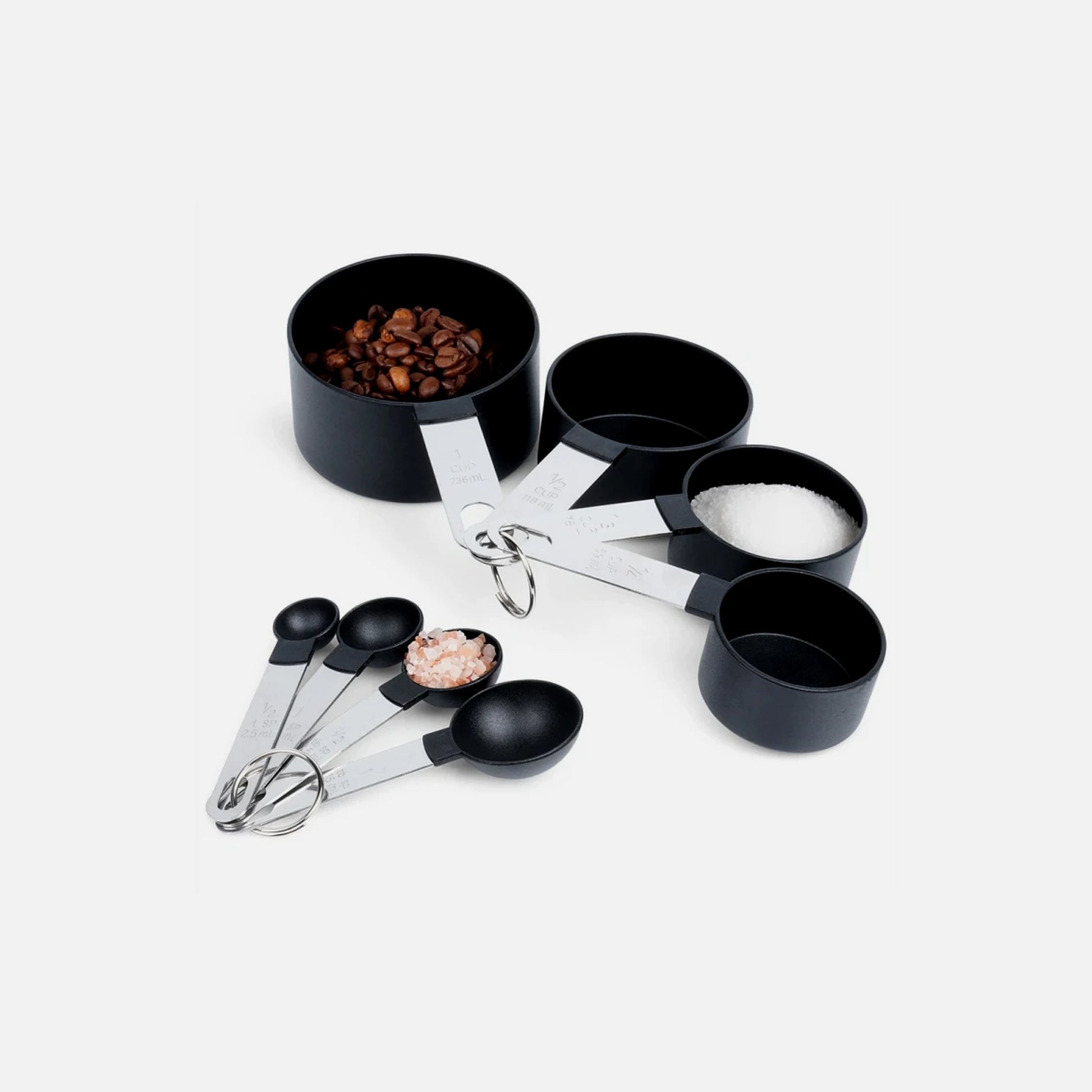 Vilde 8-Piece Measuring Cups & Spoons Set – Stainless Steel Handles, Ring-Linked