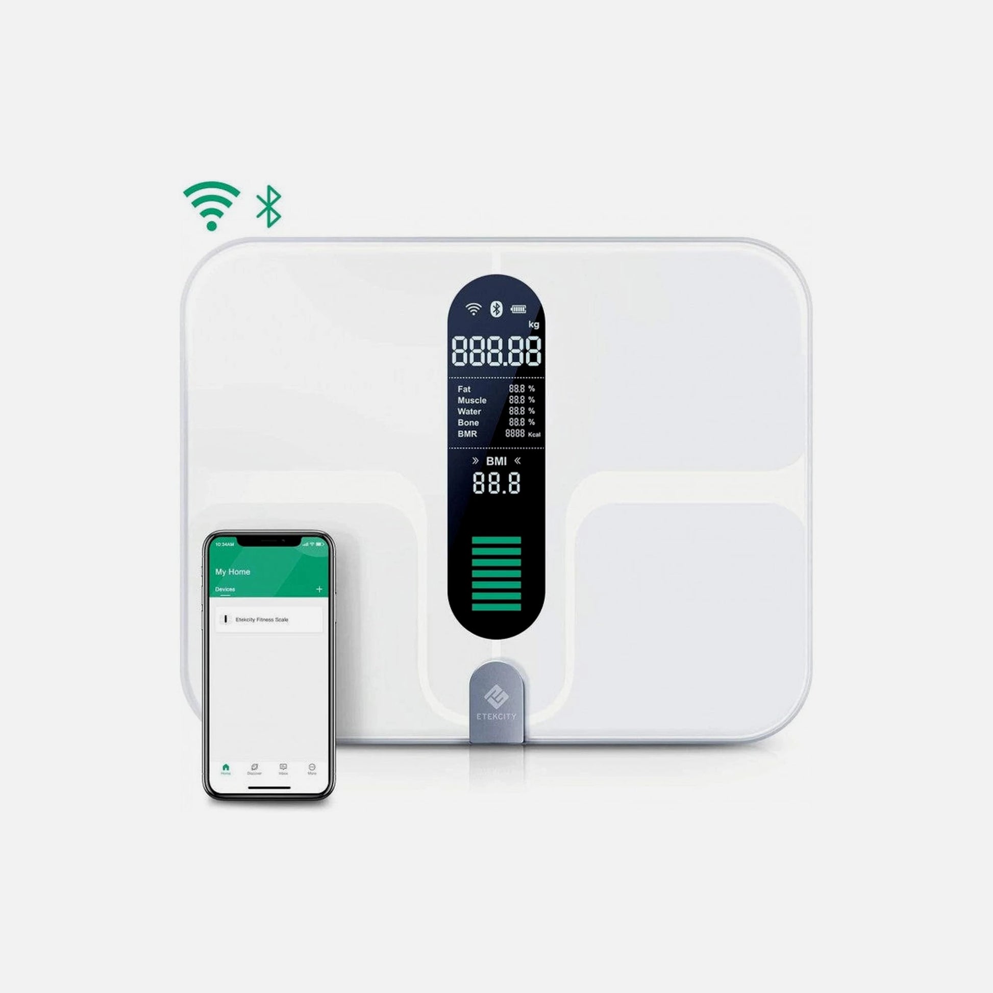 Etekcity ESF00 Smart Body Composition Scale – 12 Metrics, Wi-Fi + Bluetooth, VeSync App, White