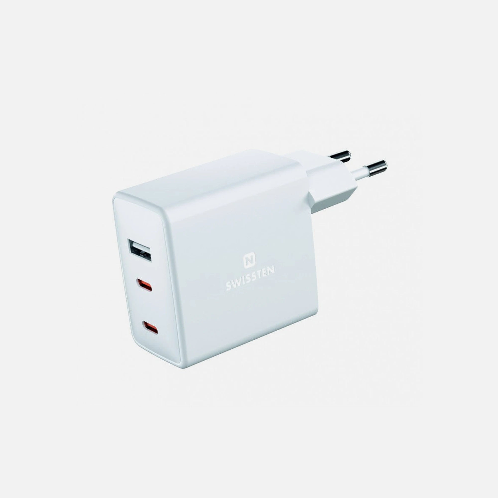 Swissten GaN 70W 3-Port Wall Charger – 2× USB-C PD, USB-A, White