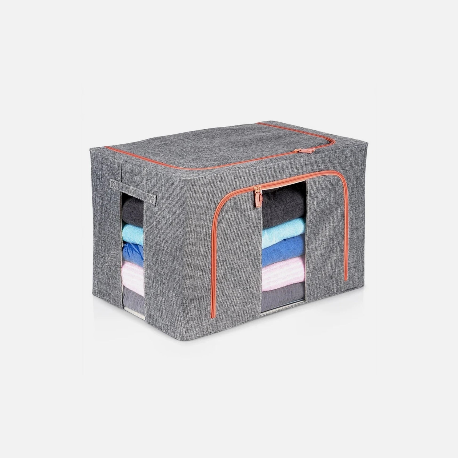 Vilde Fabric Storage Box 100L 60×42×40cm – Transparent Windows, Metal Frame, Grey