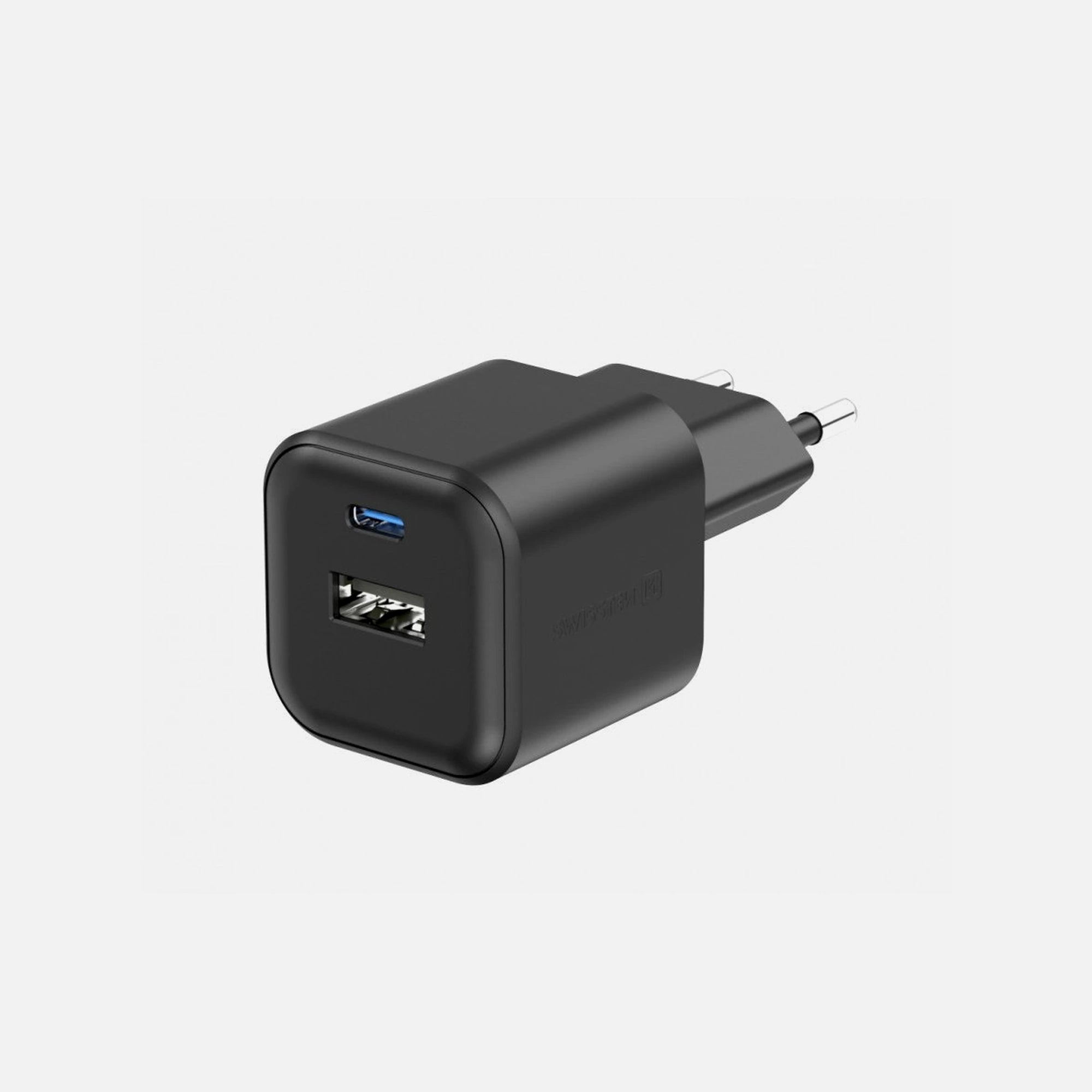 Swissten Compact Wall Charger 12W – USB-C + USB-A, SMART IC, Black