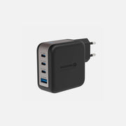 Swissten GaN 100W 4-Port Wall Charger – 3× USB-C, USB-A, PD/PPS, Black