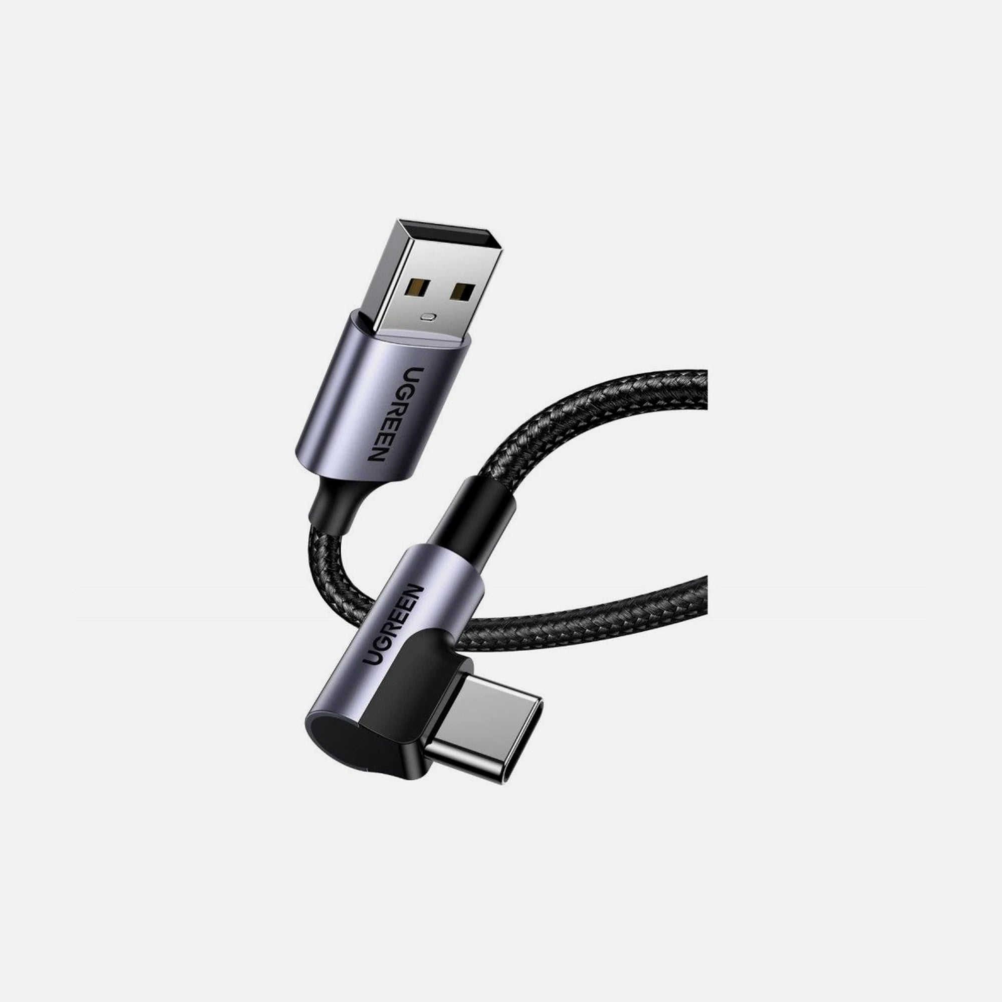 Ugreen USB-A to USB-C 90° Right-Angle Cable Nylon Braided 3A 18W 2m – Gray