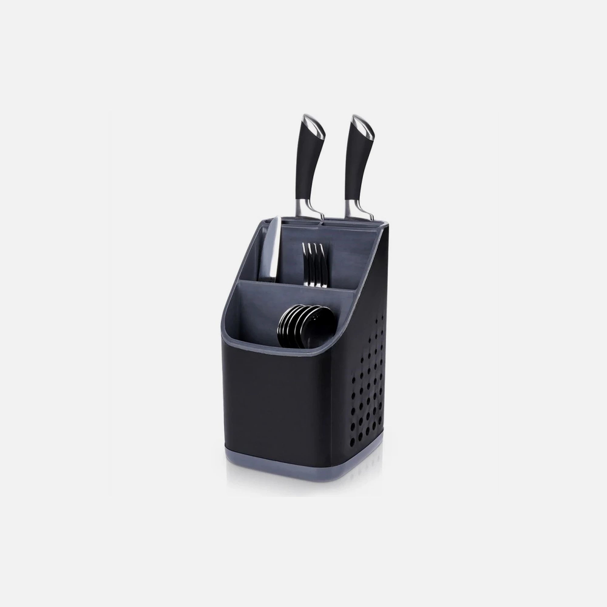 Vilde Cutlery Drainer 3 Compartments + Knife Slot 14×14cm – Black