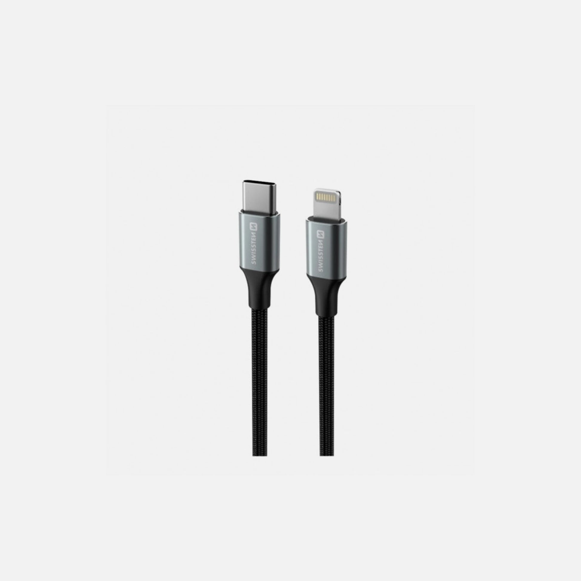 Swissten Durable Textile II USB-C to Lightning Cable 1.5m – Nylon Braided, Black