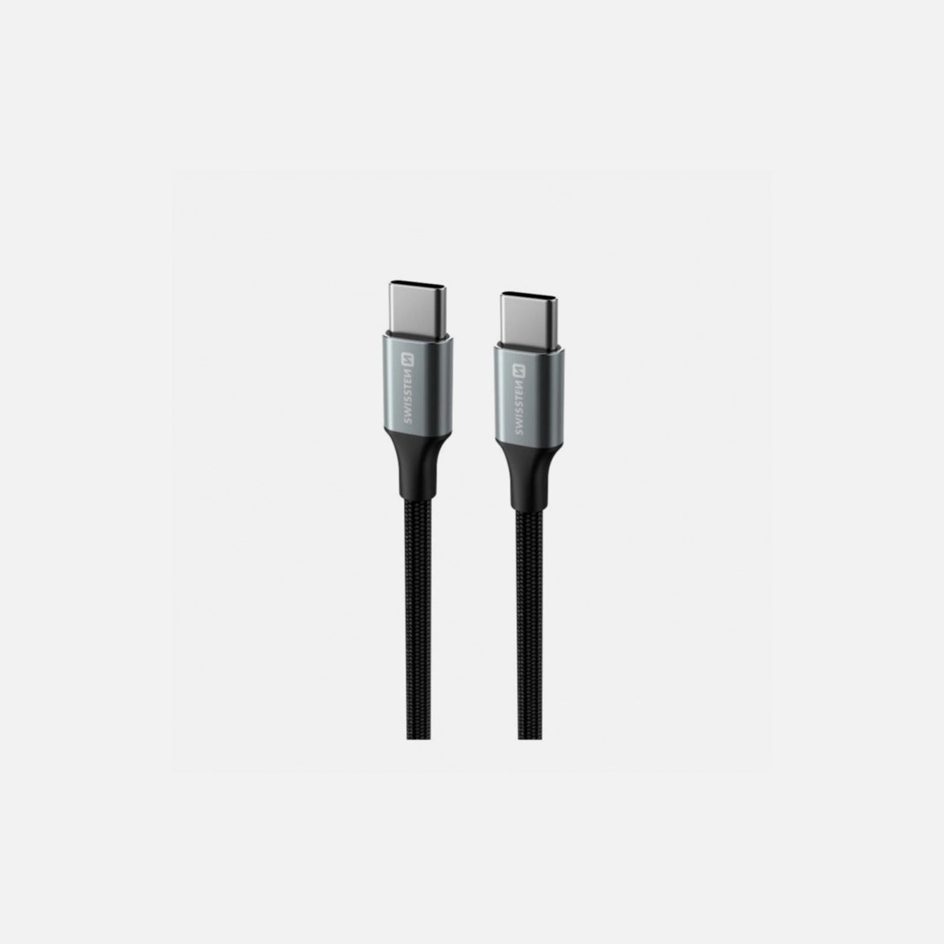 Swissten Durable Textile II USB-C to USB-C Cable 1.5m 60W – Nylon Braided, Black