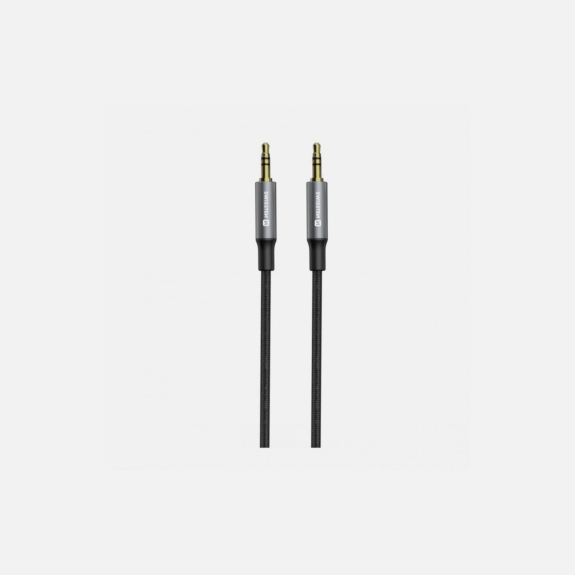 Swissten AUX 3.5mm Audio Cable 1.5m – Gold Plated, Nylon Braided, Black