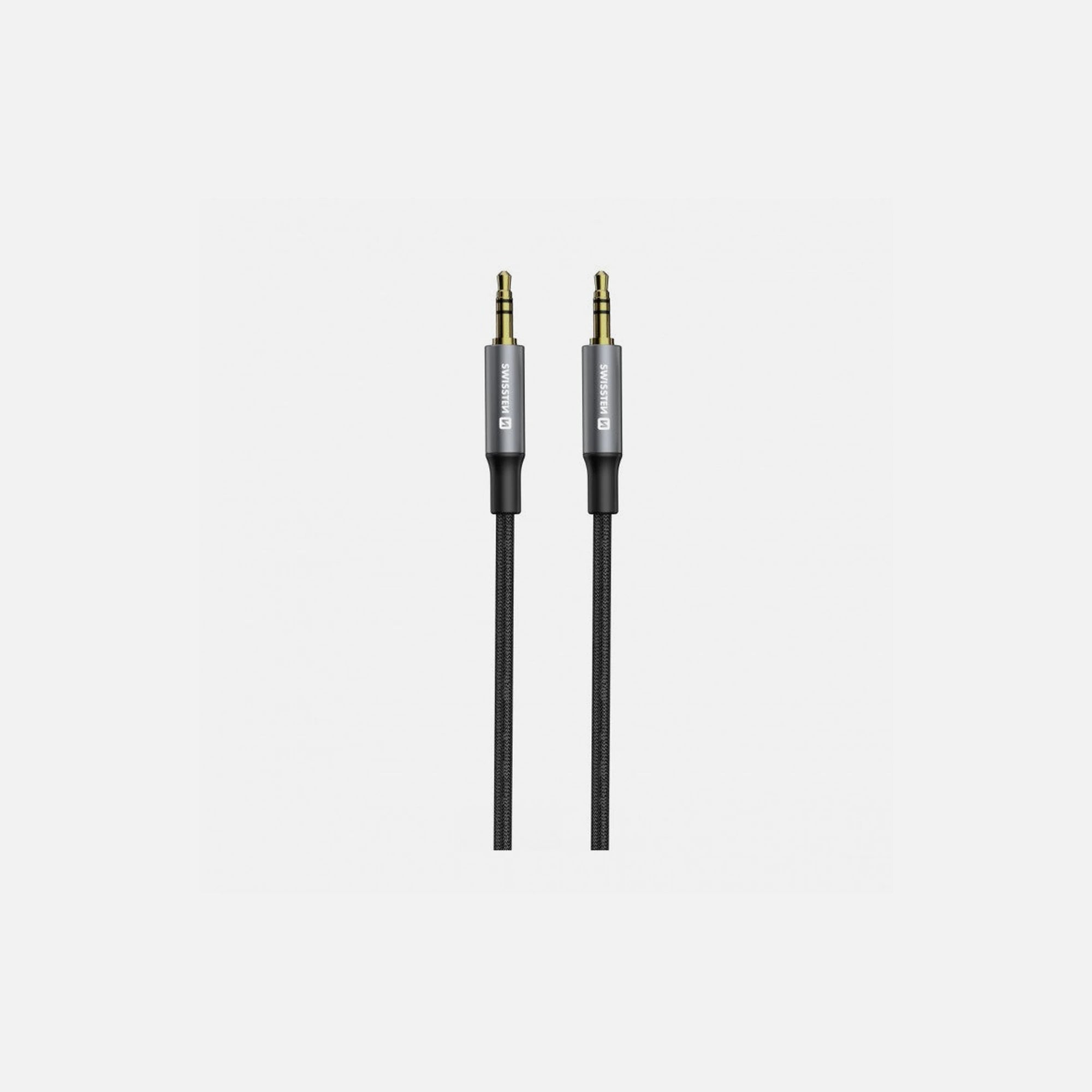 Swissten AUX 3.5mm Audio Cable 1.5m – Gold Plated, Nylon Braided, Black