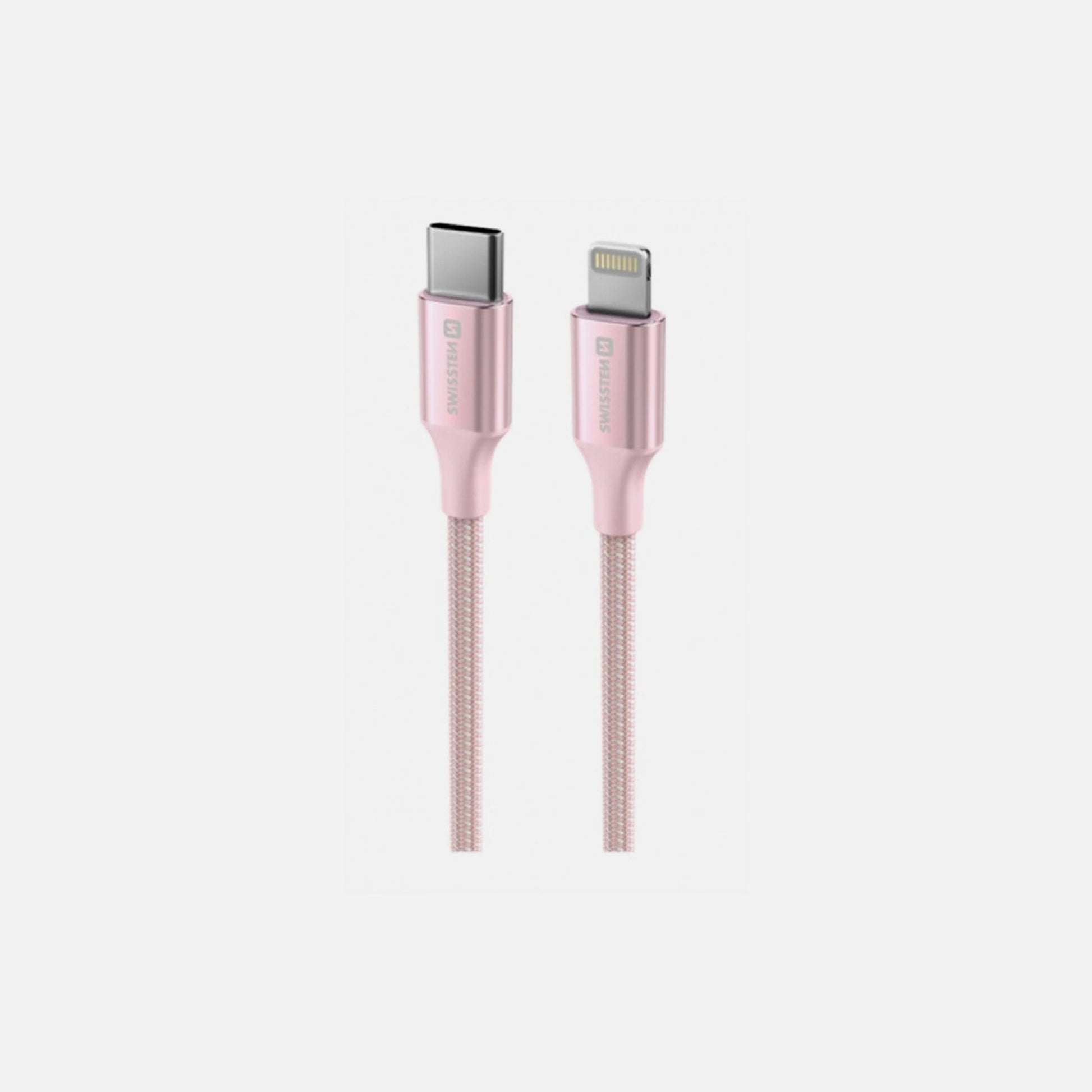 Swissten Durable Textile II USB-C to Lightning Cable 1.5m 30W – Nylon Braided, Pink
