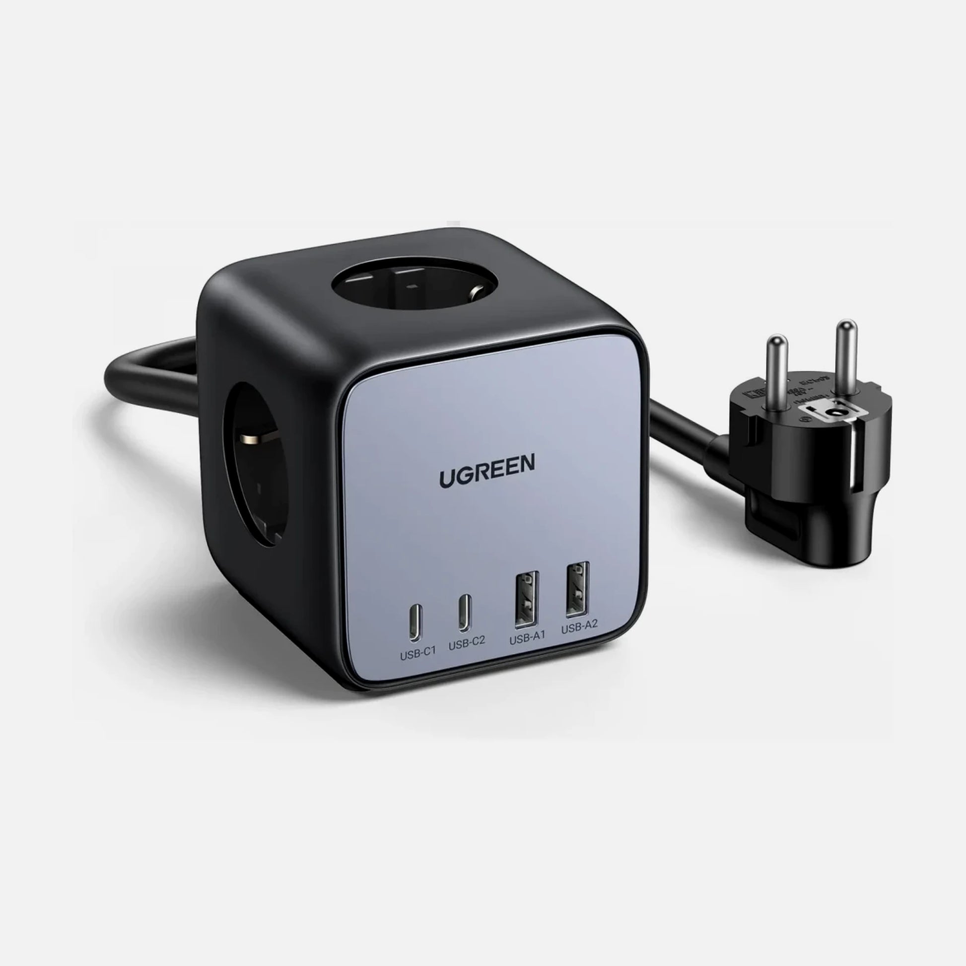 Ugreen DigiNest Cube 7-in-1 Power Strip 65W – 3 AC Outlets, 2× USB-C PD/PPS, 2× USB-A, Black