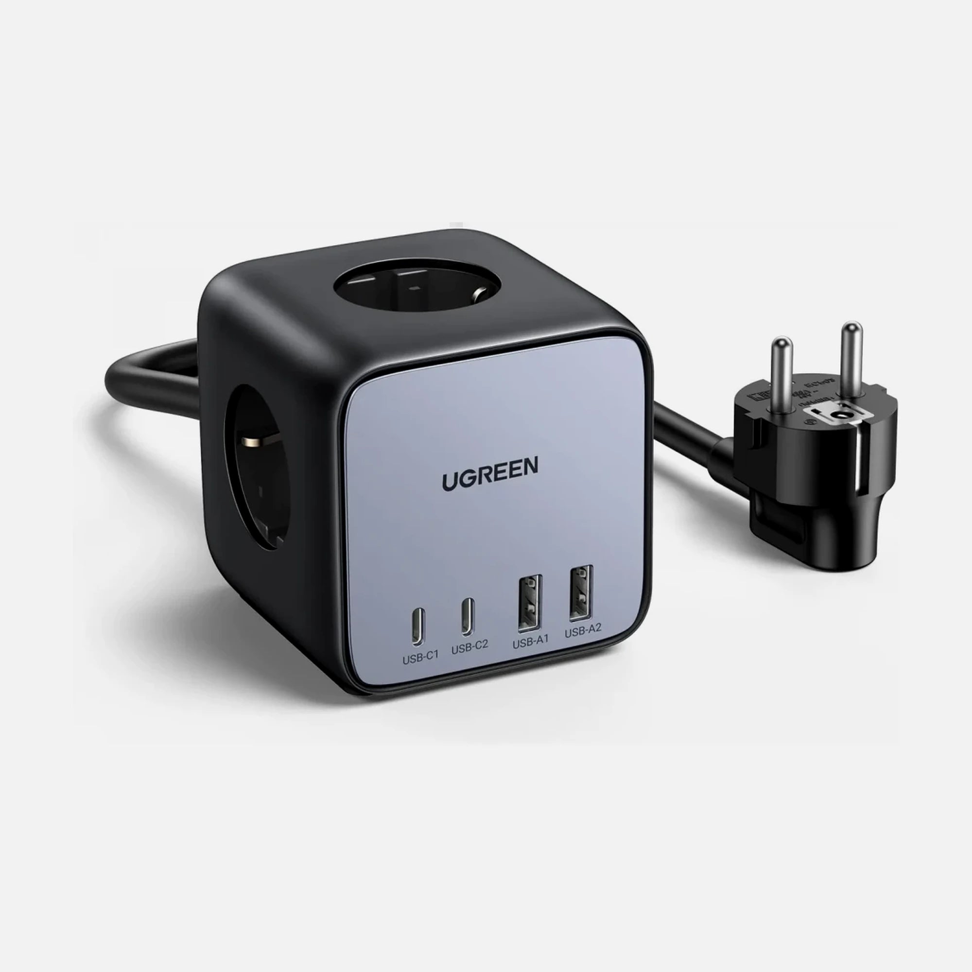 Ugreen DigiNest Cube 7-in-1 Power Strip 65W – 3 AC Outlets, 2× USB-C PD/PPS, 2× USB-A, Black