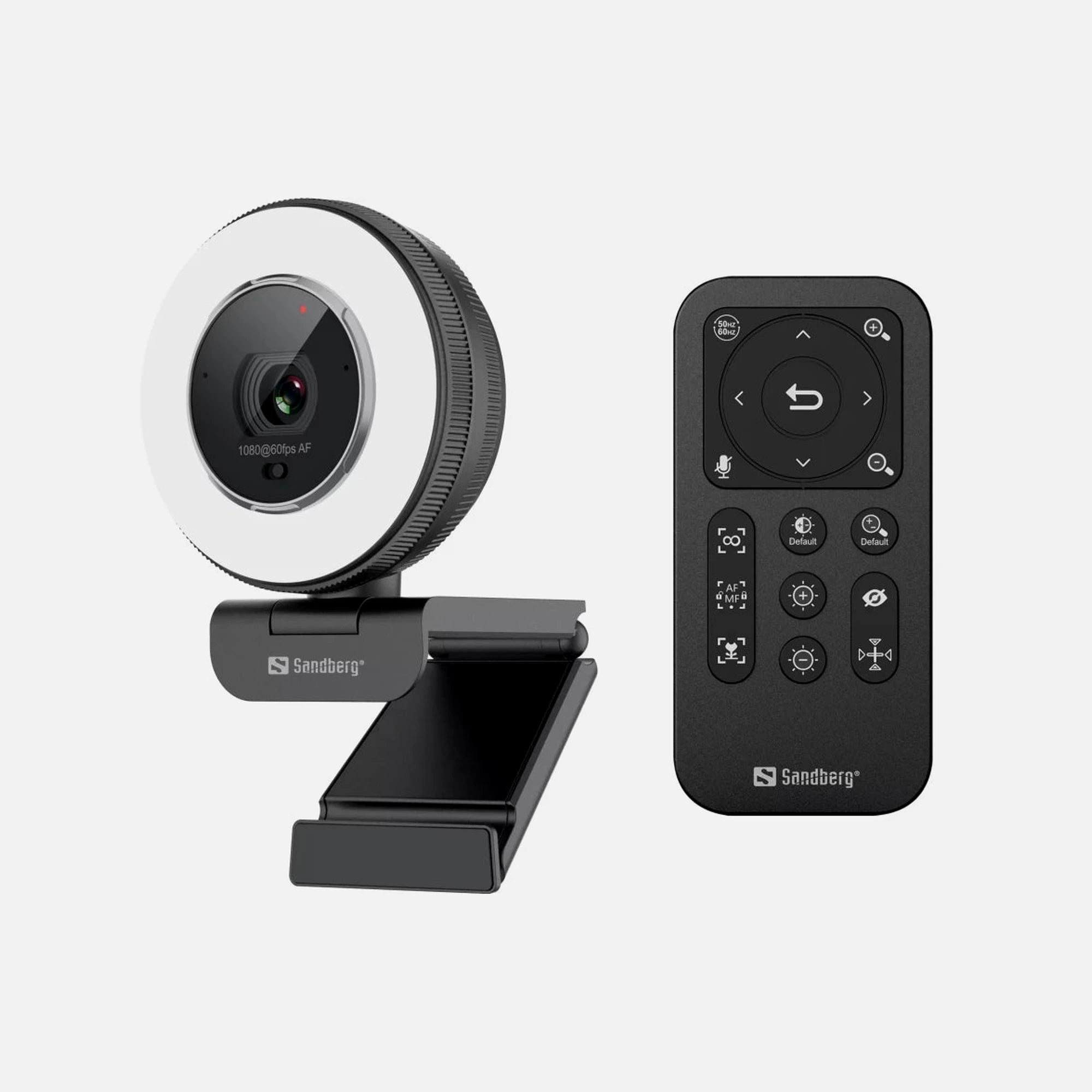 Sandberg Streamer Pro Elite 2K Webcam – LED Ring Light, Stereo Mic, ePTZ, Remote, White