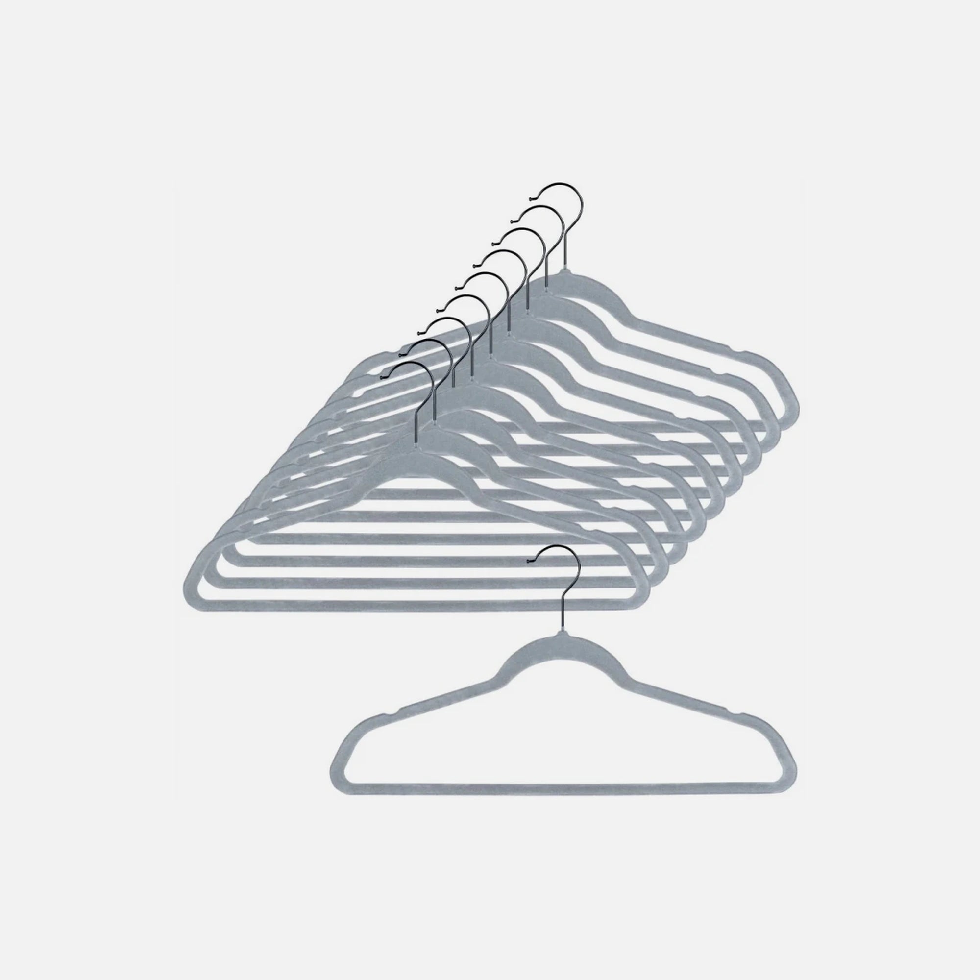 Vilde Velvet Clothes Hangers Set of 10 – Non-Slip, Swivel Hook, Grey