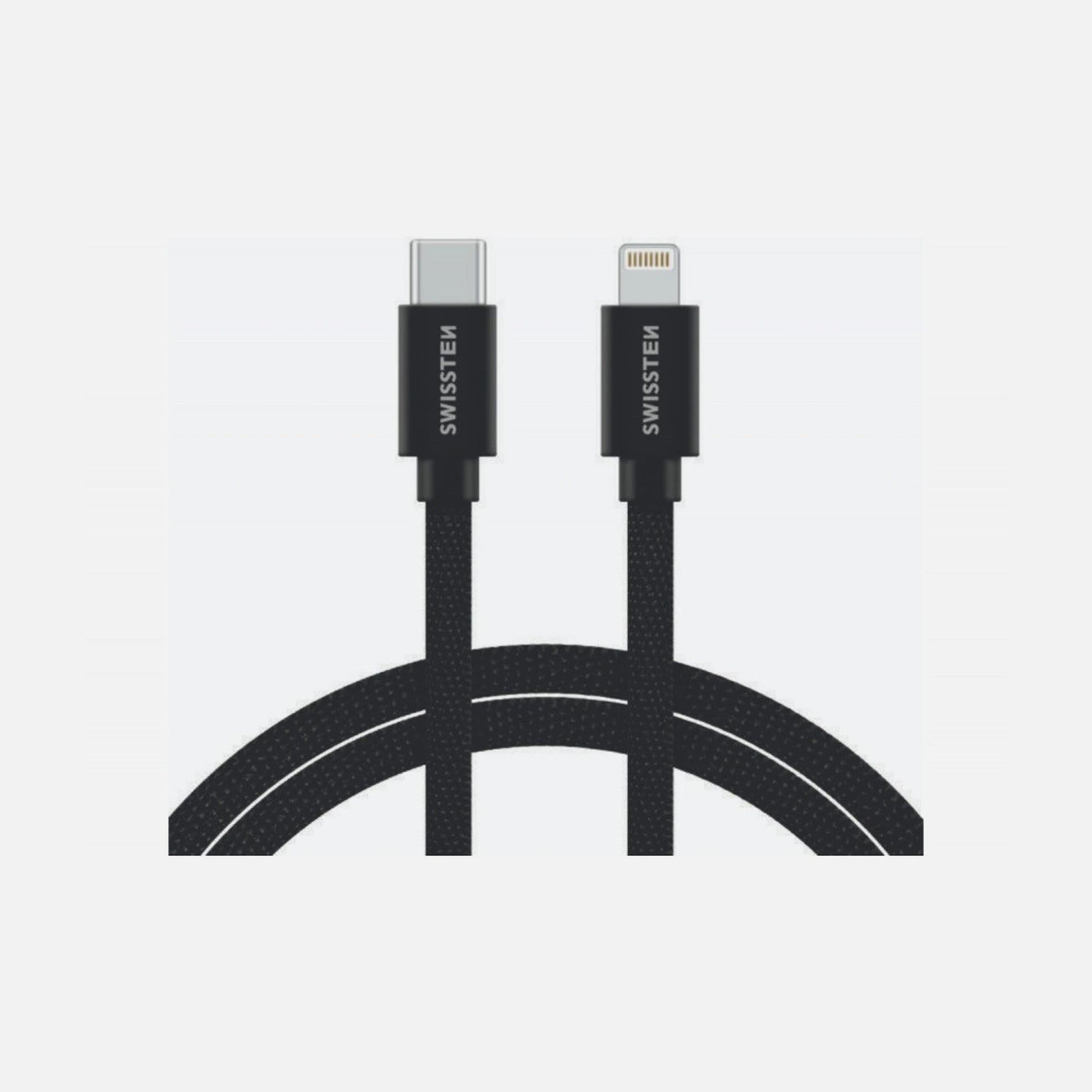 Swissten Textile USB-C to Lightning Cable 2m – Nylon Braided, 3A, 480 Mb/s, Black