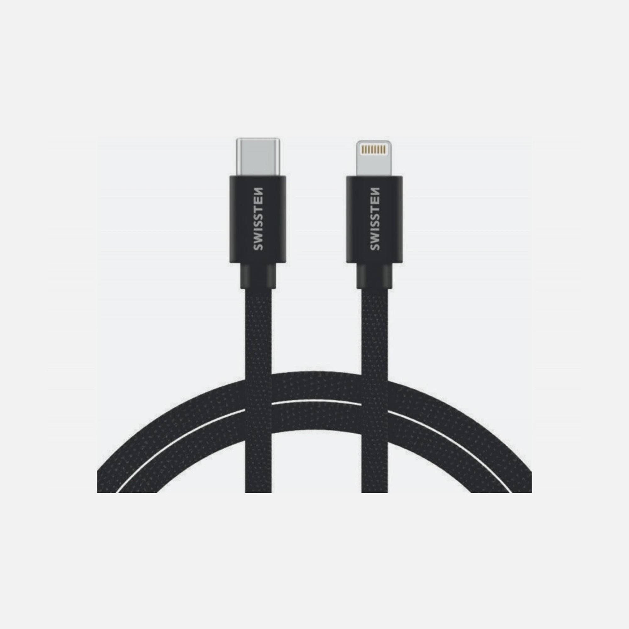 Swissten Textile USB-C to Lightning Cable 2m – Nylon Braided, 3A, 480 Mb/s, Black