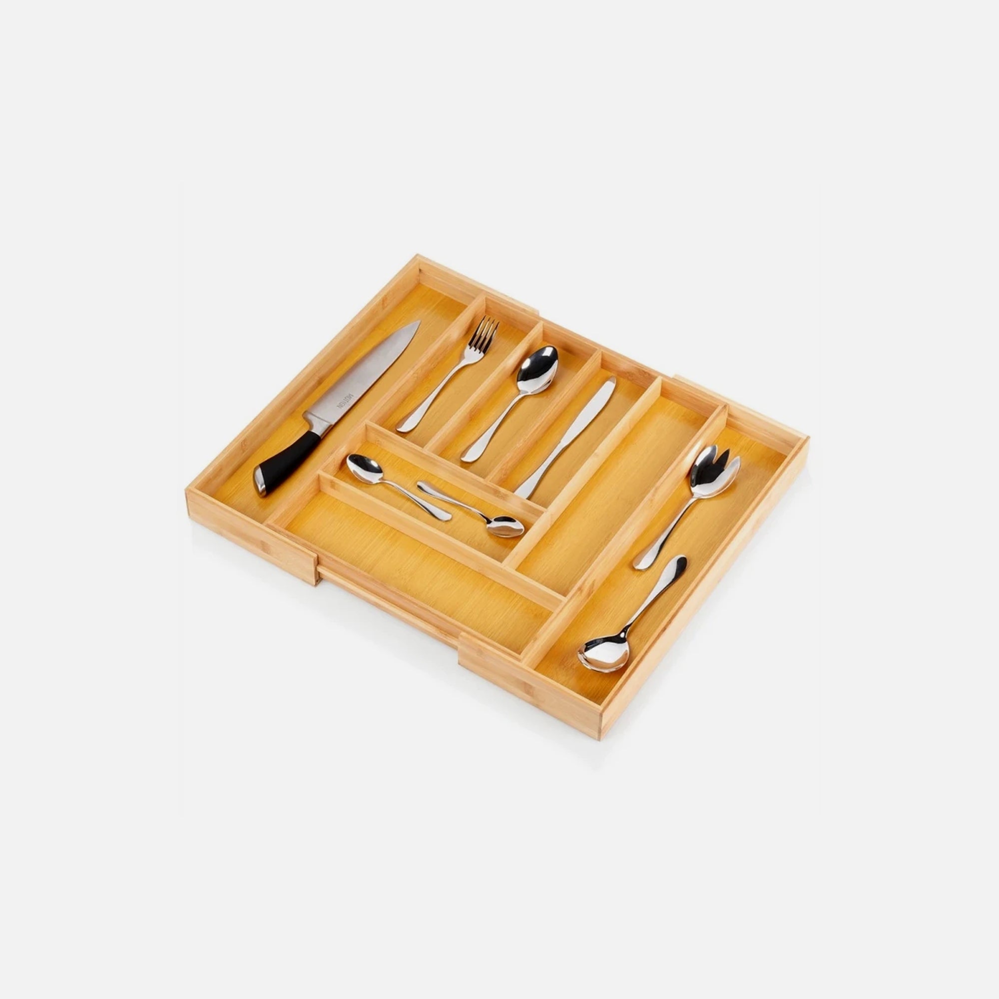 Vilde Premium Bamboo Drawer Organizer – Expandable Cutlery Tray 35–55cm, 6–8 Compartments