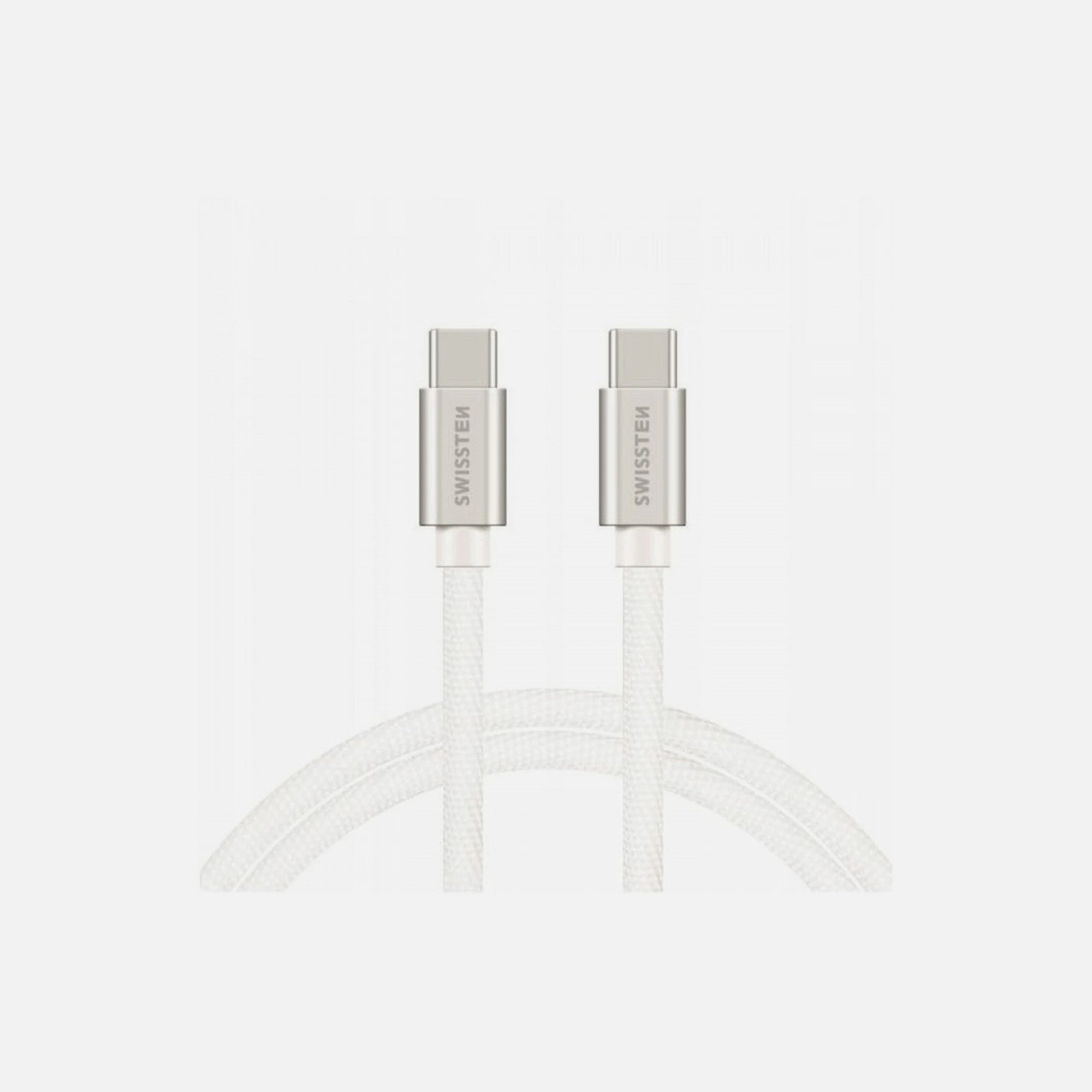 Swissten Textile USB-C to USB-C Cable 20cm – 60W, Nylon Braided, Aluminium Connectors, Silver