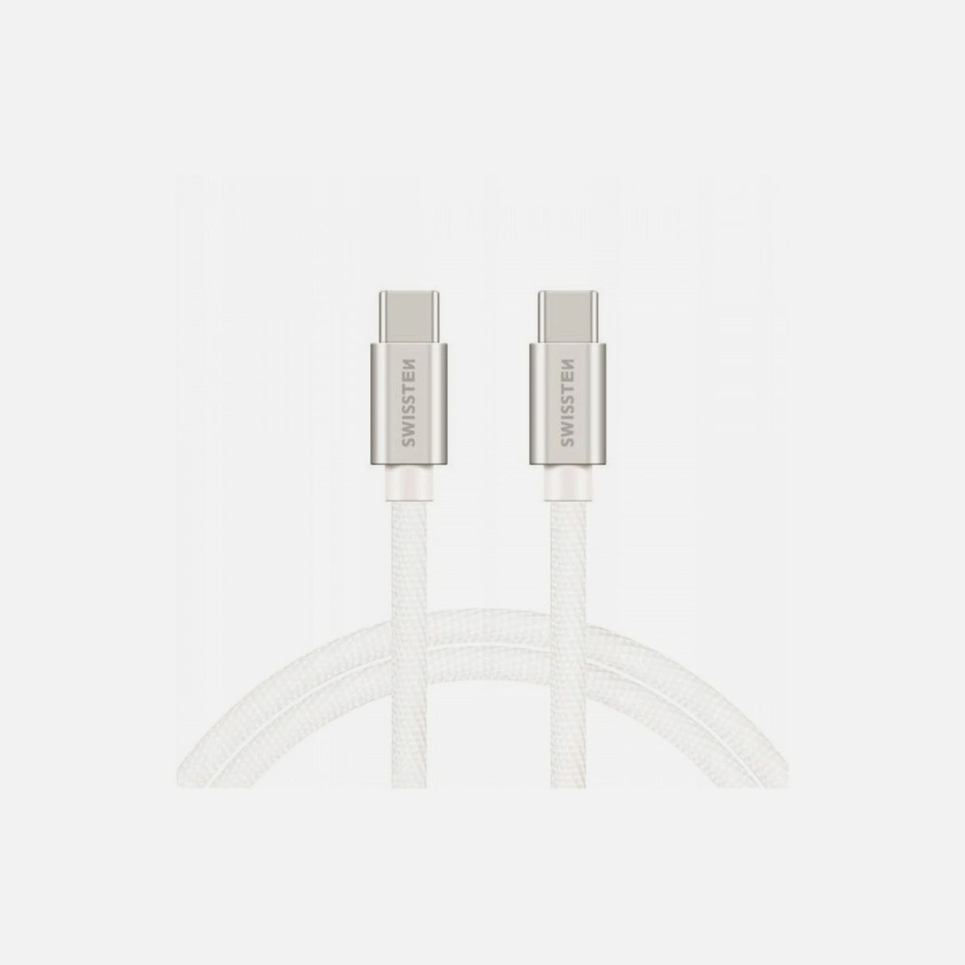 Swissten Textile USB-C to USB-C Cable 3m – 60W, Nylon Braided, Aluminium Connectors, Silver