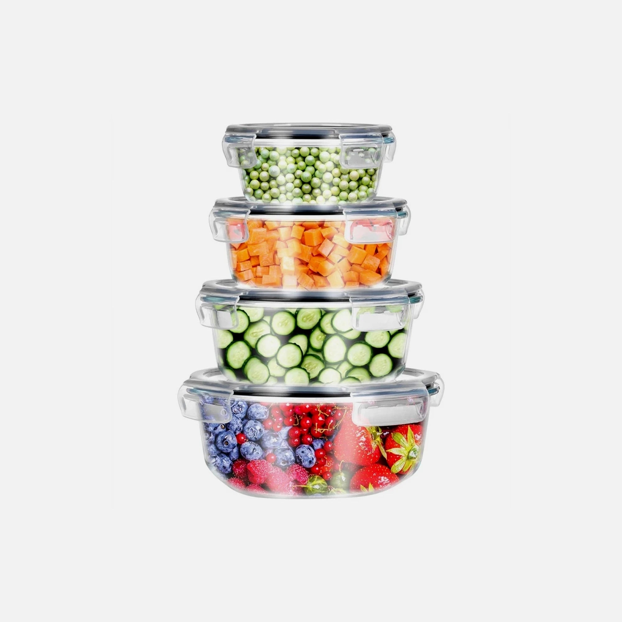 Vilde Premium Glass Food Containers Set of 4 – Borosilicate, Airtight, 370ml–1300ml, Clear