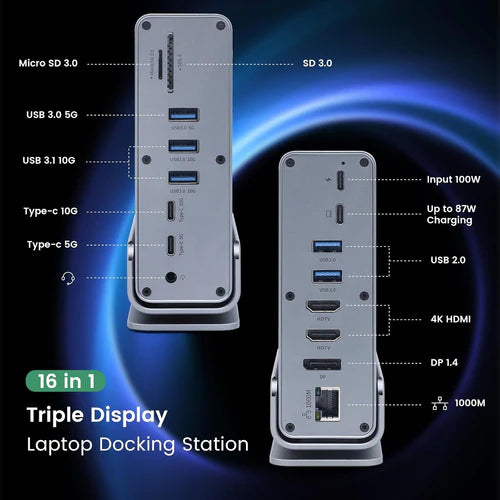 Σταθμός Σύνδεσης USB-C 15-σε-1 NÖRDIC – Διπλές Οθόνες 4K@60Hz, 100W PD & Gigabit Ethernet