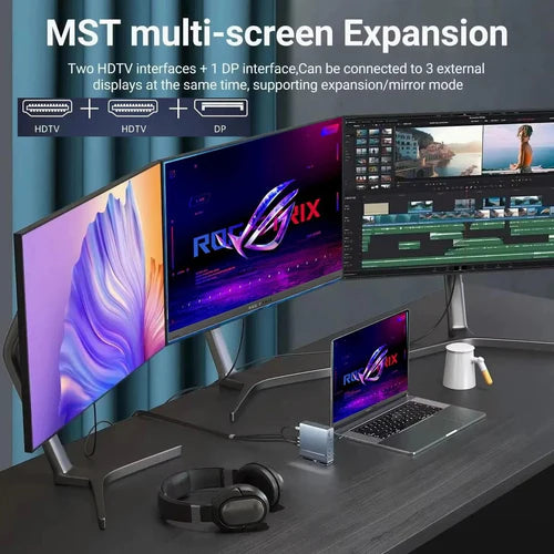 Σταθμός Σύνδεσης USB-C 15-σε-1 NÖRDIC – Διπλές Οθόνες 4K@60Hz, 100W PD & Gigabit Ethernet