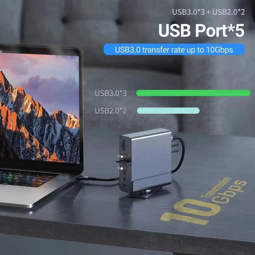 Σταθμός Σύνδεσης USB-C 15-σε-1 NÖRDIC – Διπλές Οθόνες 4K@60Hz, 100W PD & Gigabit Ethernet