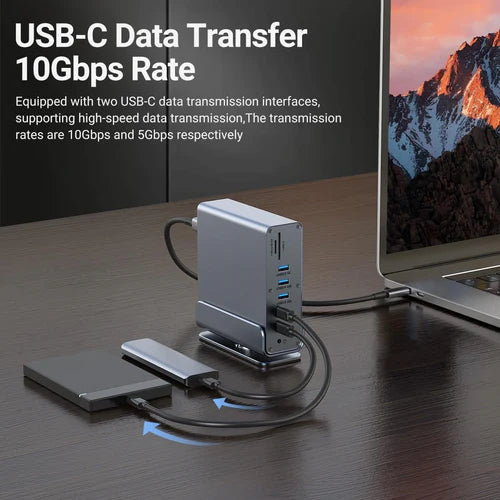 Σταθμός Σύνδεσης USB-C 15-σε-1 NÖRDIC – Διπλές Οθόνες 4K@60Hz, 100W PD & Gigabit Ethernet
