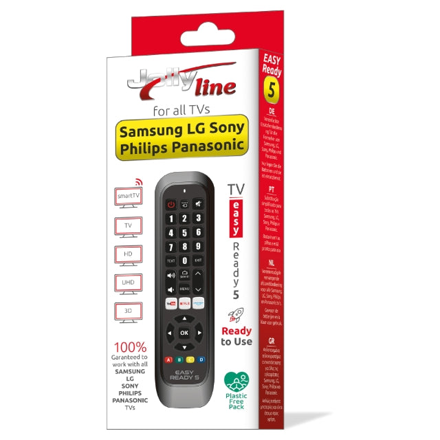 Jolly Line JL1713/EASY Ready 5 Replacement Remote Control – Samsung, LG, Sony, Philips, Panasonic