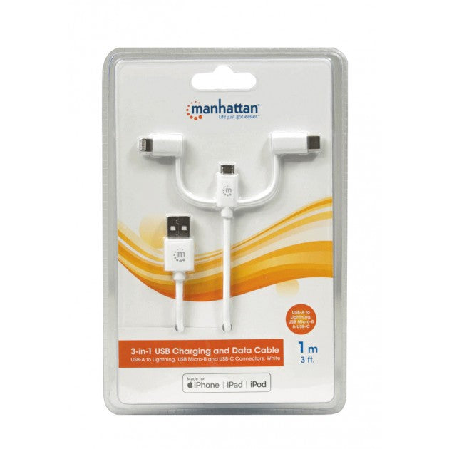 Καλώδιο Φόρτισης 3-σε-1 Manhattan ICOC APP-3IN1W 1 m – Lightning, Micro-B