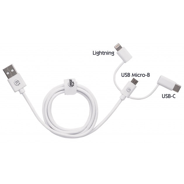 Manhattan ICOC APP-3IN1W 3-in-1 USB Charging Cable 1 m – Lightning, Micro-B