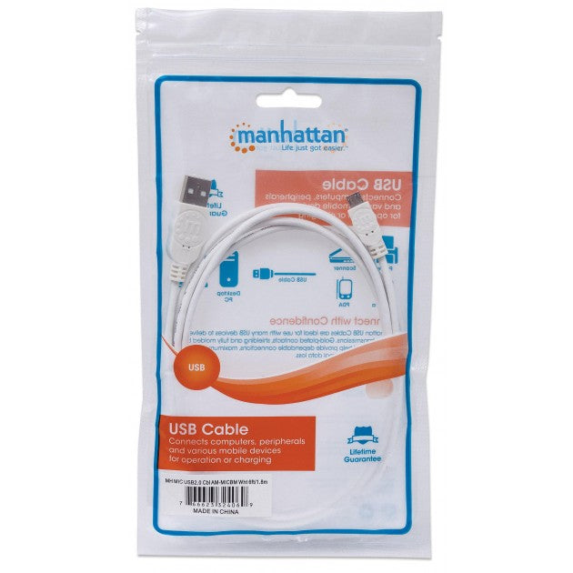 Καλώδιο USB 2.0 σε Micro-B Manhattan ICOC MUSB-A-010W 1 m – Διπλά Θωρακισμένο & Λευκό