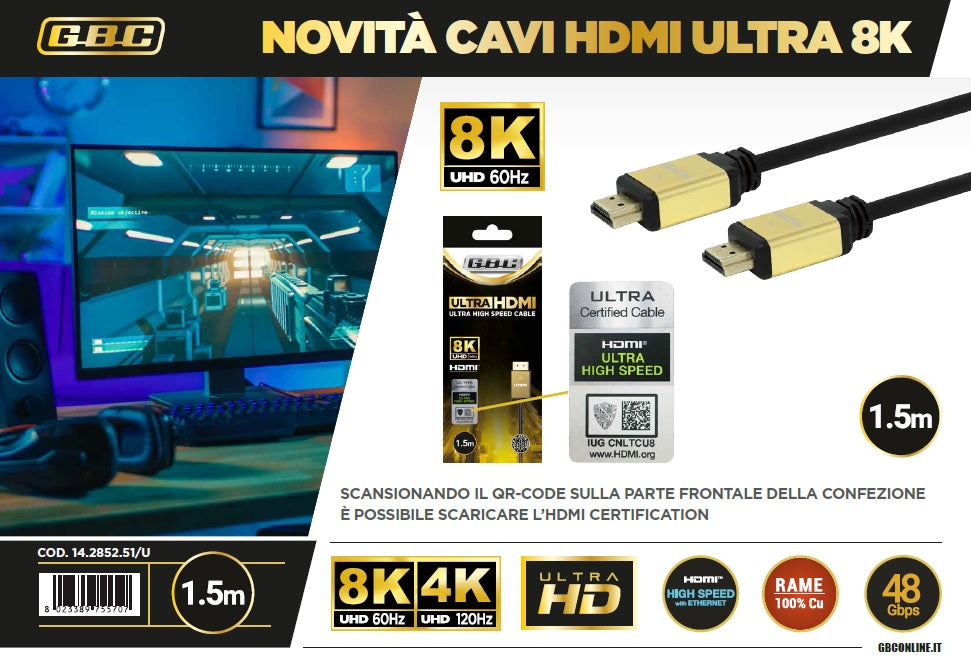 Καλώδιο GBC 14.2852.63/U HDMI 3m Ultra High Speed – 8K@60Hz, 48Gbps & eARC