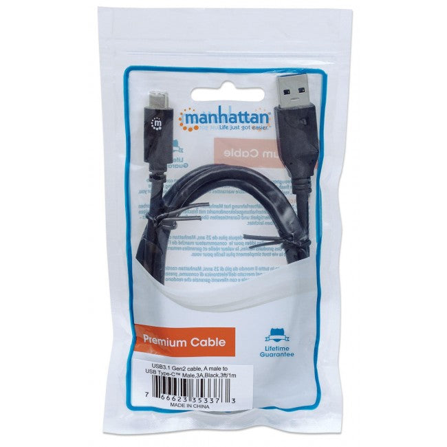 Καλώδιο USB 3.1 Gen2 A σε C Manhattan ICOC MUSB312-CMAM10 1 m – 10 Gbps, 3 A & SuperSpeed+