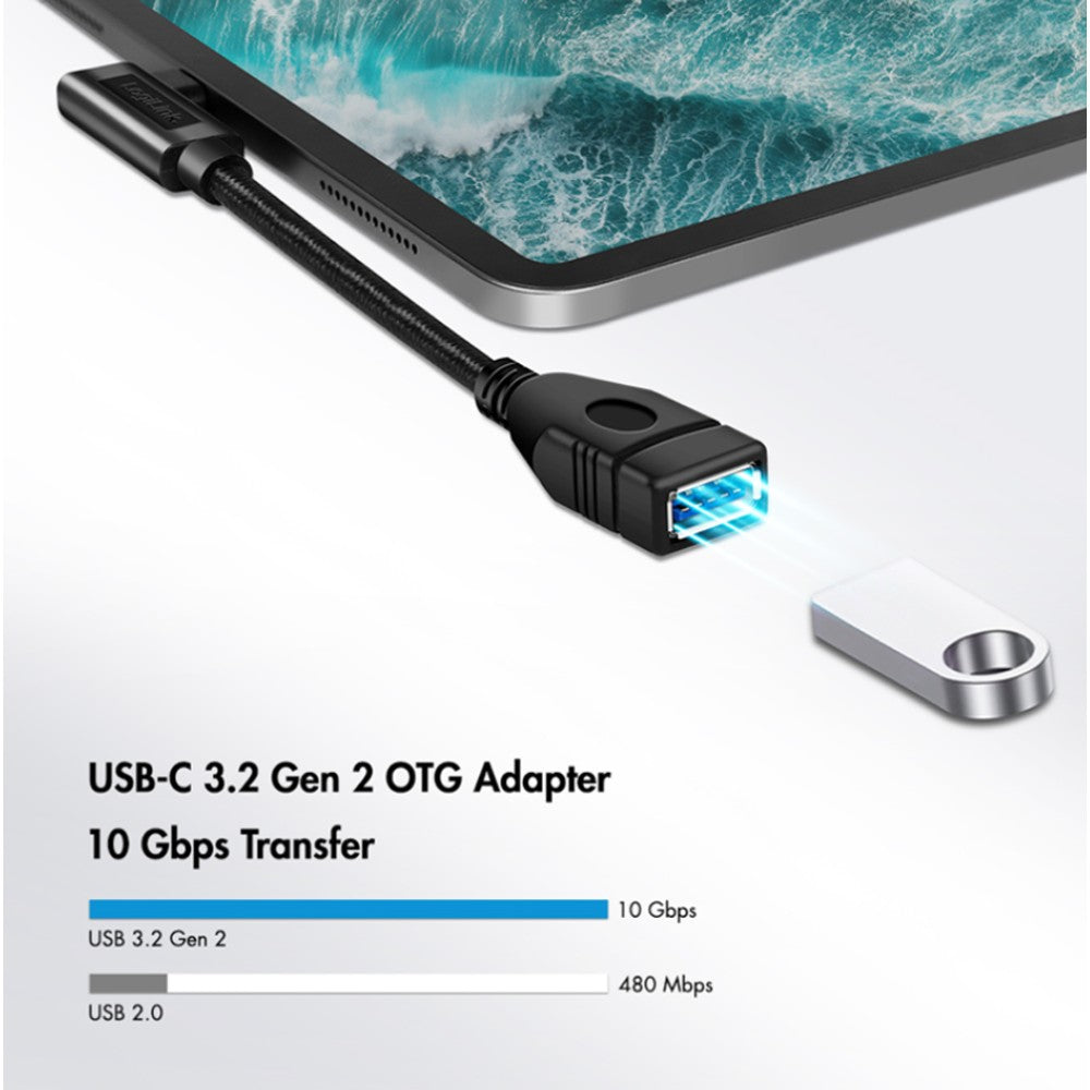 LogiLink ICOC UOTG-32C9MAF USB-C OTG Adapter Cable – 10Gbps, 90° Angled & 0.2m