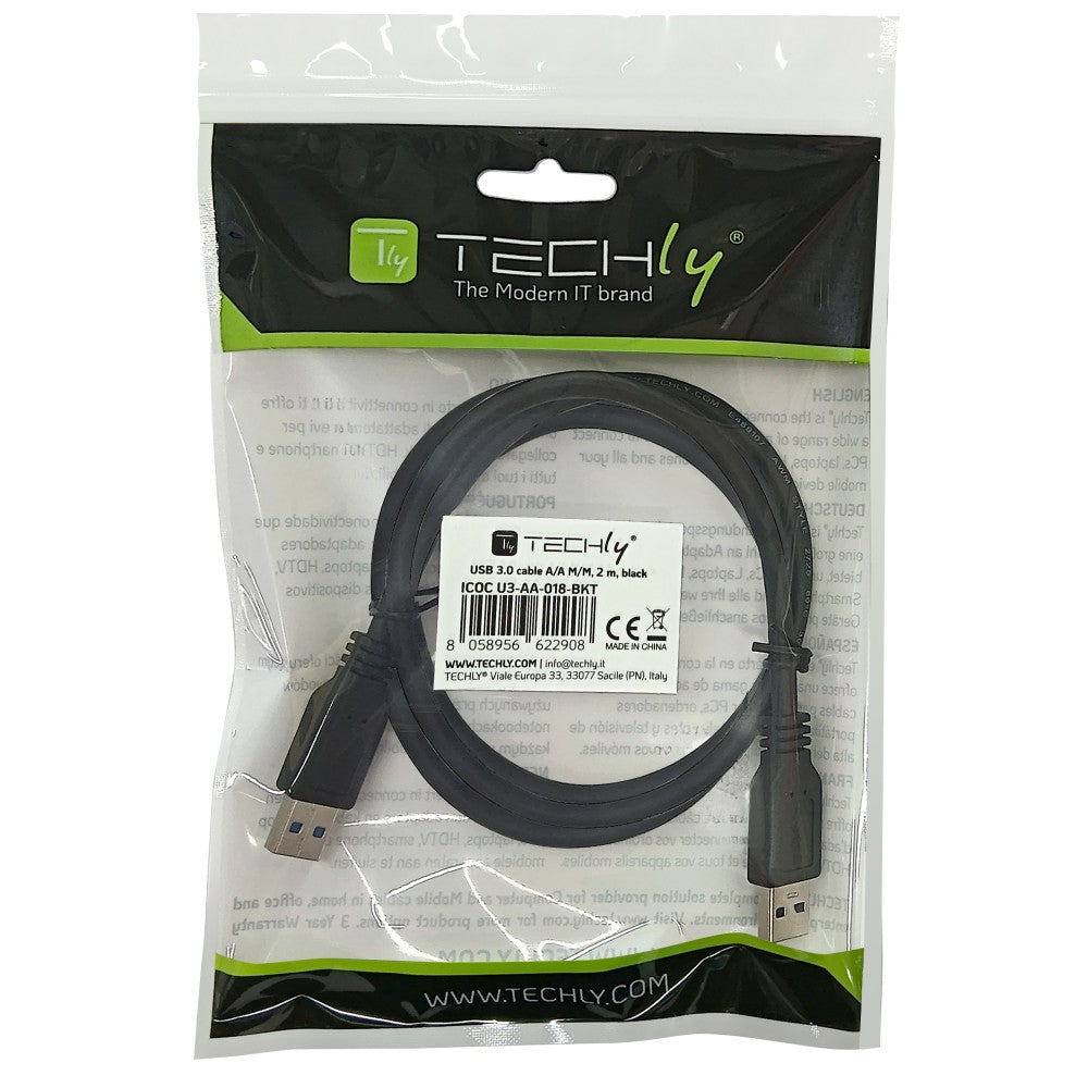 Techly ICOC U3-AA-018-BKT USB 3.2 Type-A to Type-A Cable – 2m, 5Gbps, Black
