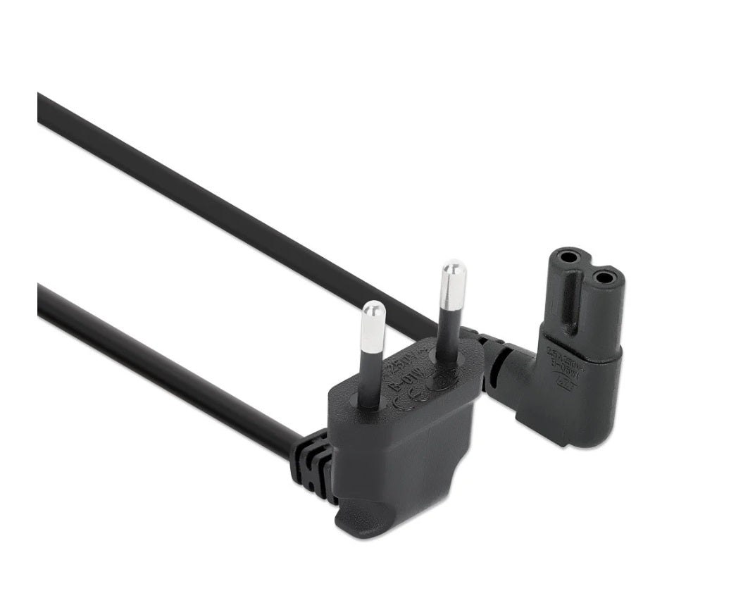 Manhattan ICOC 02-NC-ANG20BMH – 90° Angled CEE7/16 to IEC C7 Power Cable, 2m OFC