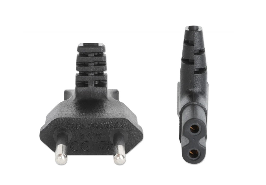 Manhattan ICOC 02-NC-ANG20BMH – 90° Angled CEE7/16 to IEC C7 Power Cable, 2m OFC