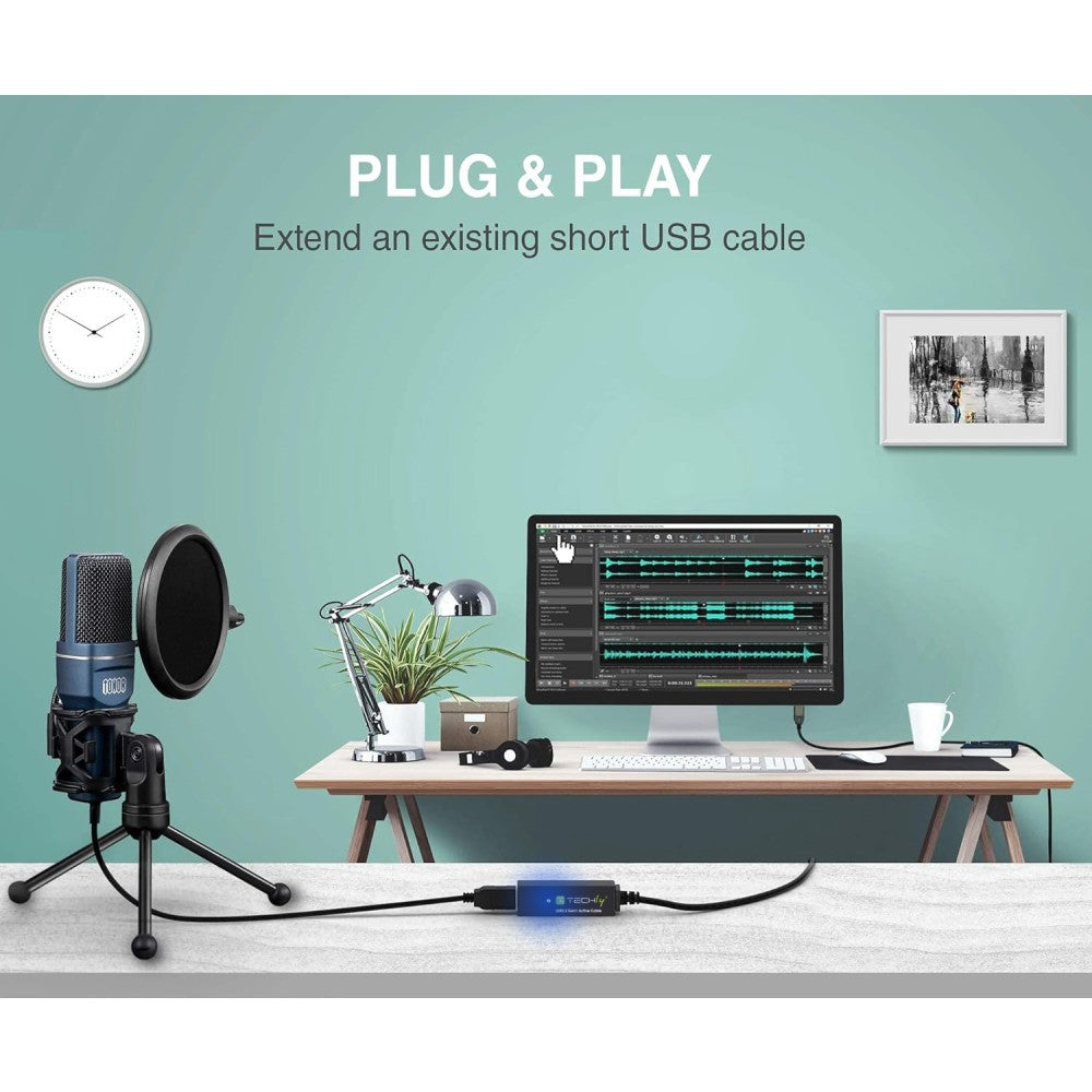 Techly ICUR3050G USB 3.2 Active Extension Cable – 5m, 5Gbps & Cascadable to 15m