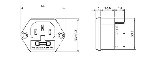 GBC 22.0307.10 IEC C14 Male Panel Plug – 3-Pole 10A 250V, Fuse Holder & Faston 6.3mm
