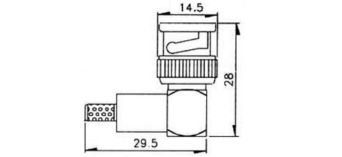 Φις BNC Αρσενικό Πρέσσας 90° GBC 30.2853.00 για RG58 – 50 Ohm, Ορείχαλκος & PTFE
