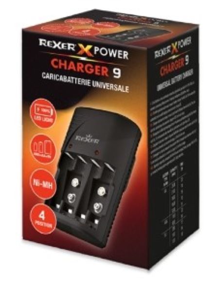 REXER RXBAC01 Ni-MH/Ni-Cd Battery Charger – AA, AAA & 9V, 4+2 Slots & LED Indicator