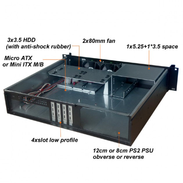 Techly I-CASE IPC-240L 19" 2U Rack Chassis — View 3